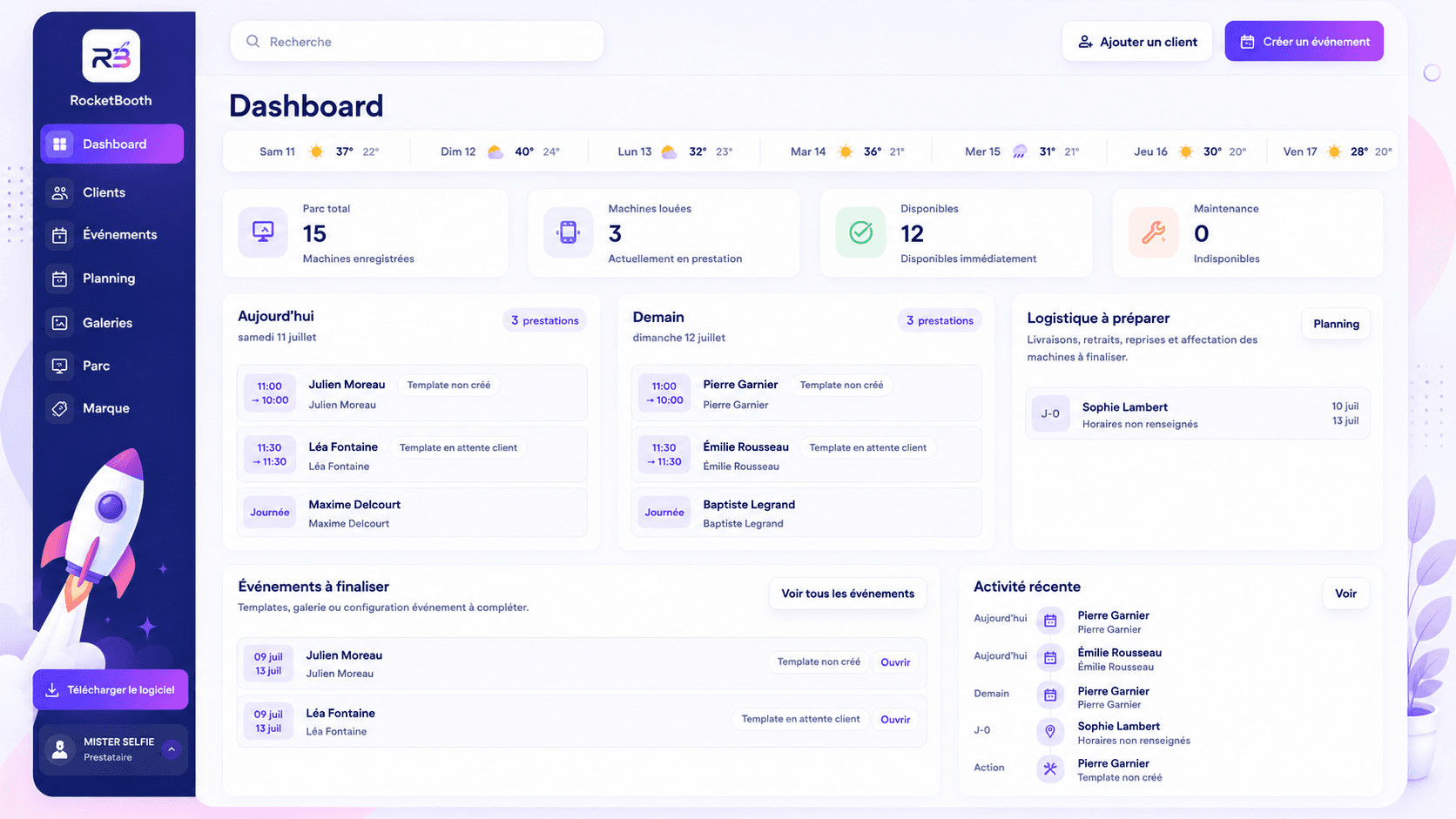 Dashboard RocketBooth