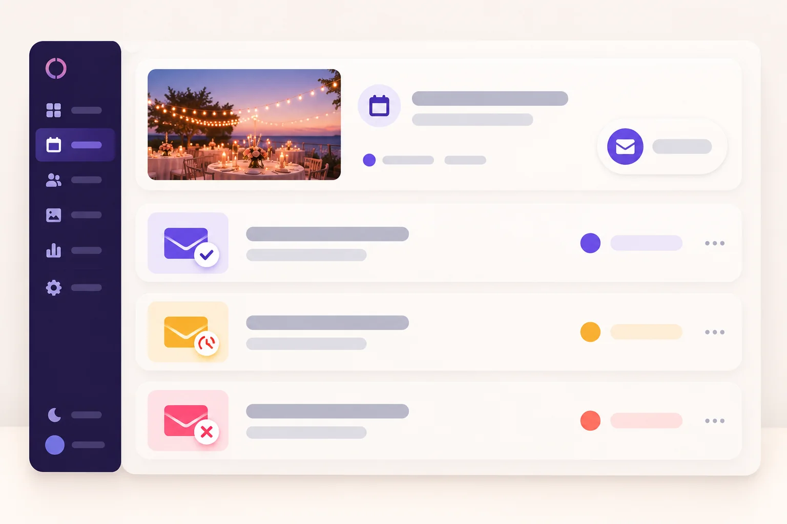 Illustration des emails associés à un événement et de leurs différents statuts